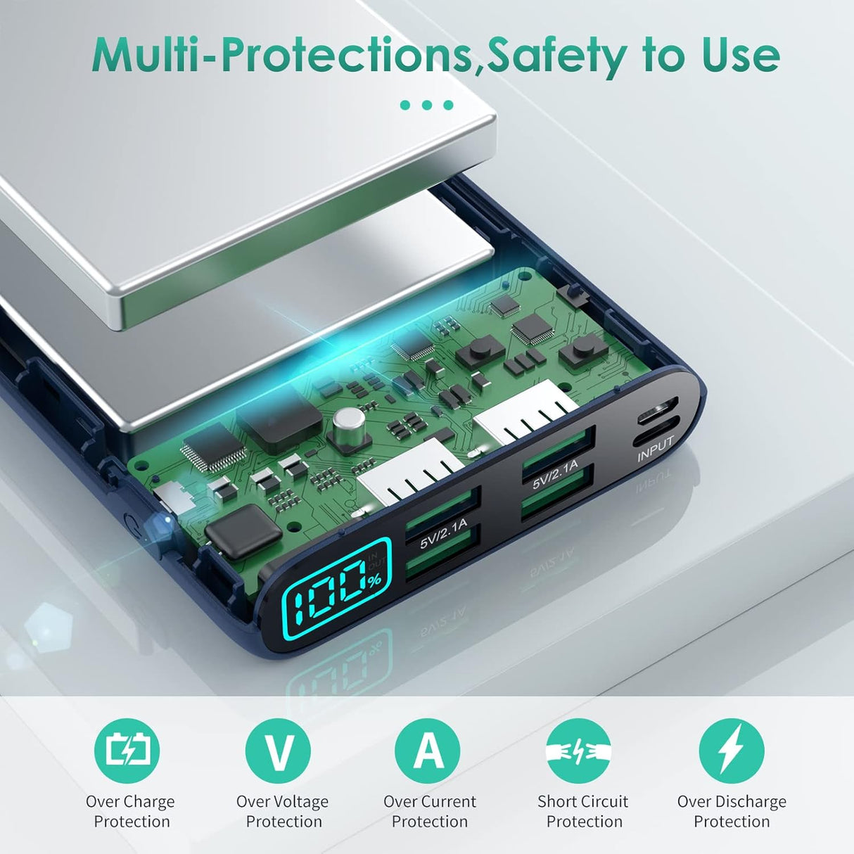 Cargador portátil de 38800 mAh pantalla LCD azul