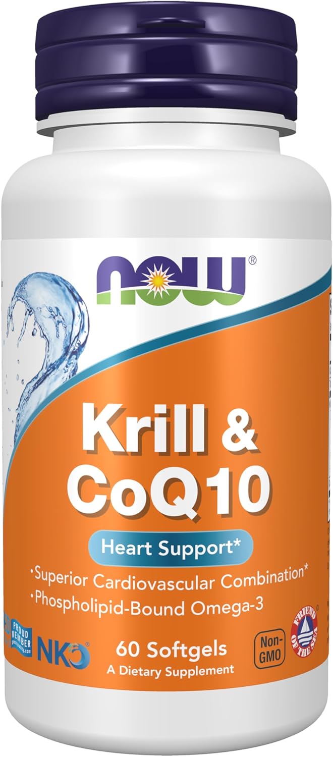 Suplemento de Krill y CoQ10 de NOW Foods, Omega-3, Apoyo Cardíaco, 60 cápsulas