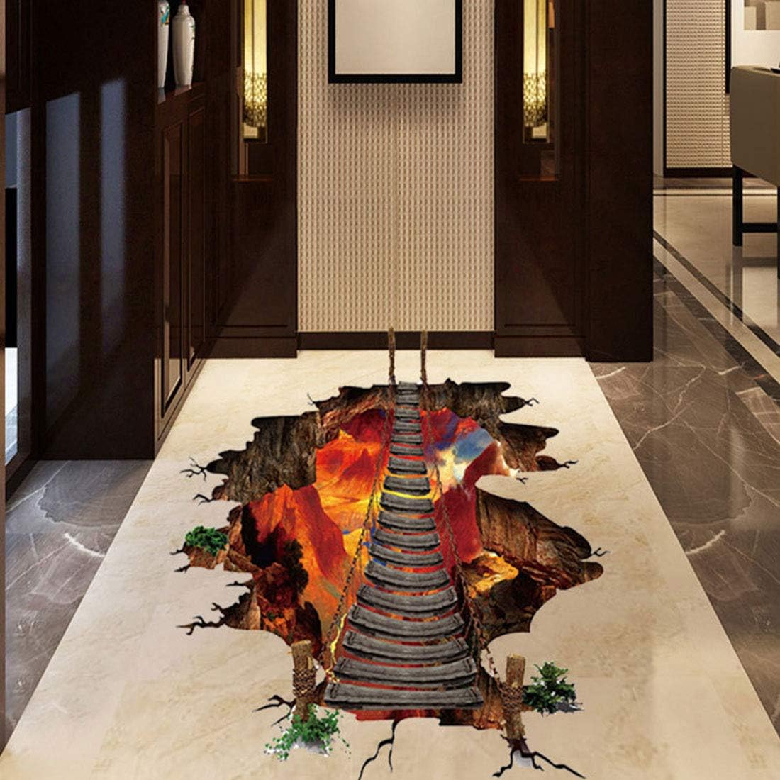 Vinilo Adhesivo 3D Puente Volcán, Decoración Removible 2PCS