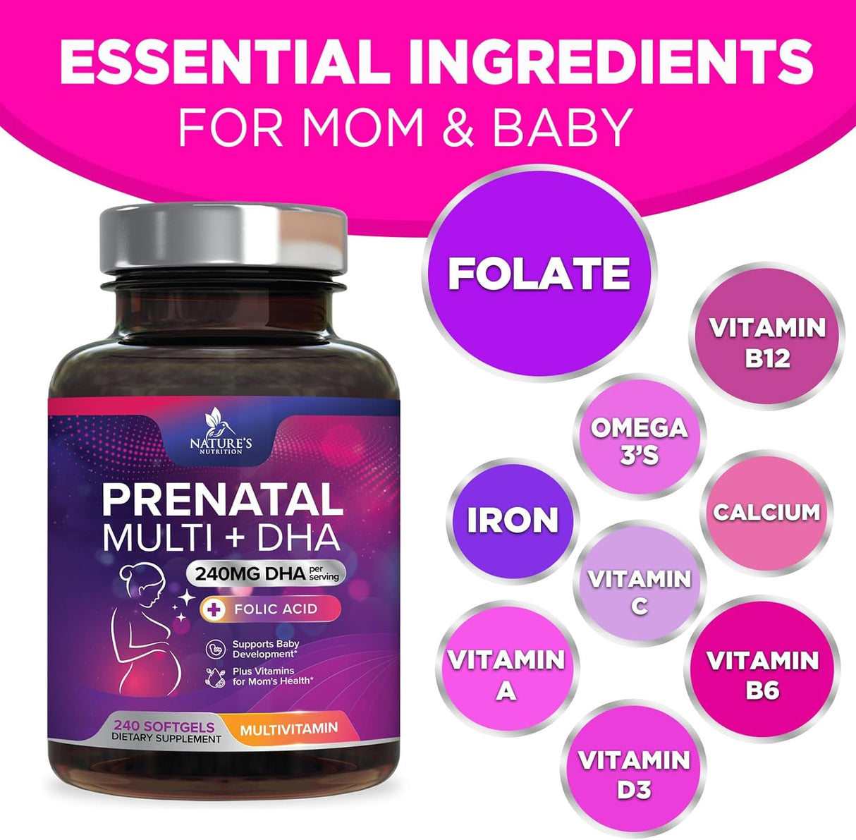 Suplemento Multivitamínico prenatal con ácido fólico y DHA