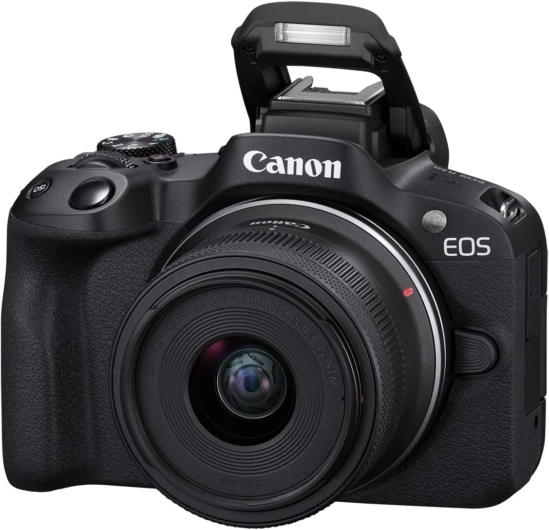 Canon Cámara de vlogging sin espejo EOS R50 (negro) con RF-S18-1.772 in F4.5-6.3 es lente STM, 24.2 MP, video 4K, detección y seguimiento de sujetos, compacta, conexión de teléfono inteligente, creador de contenido