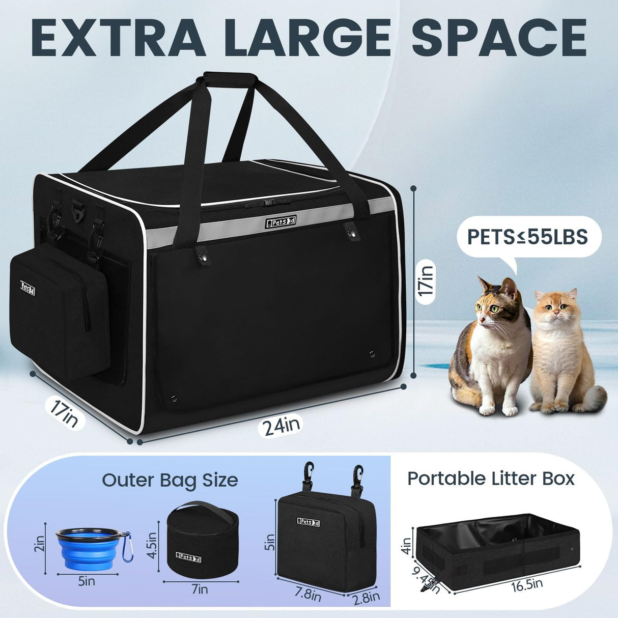 Transportadora Extra Grande para Gatos Petskd, 5 Ventanas, 55LBS