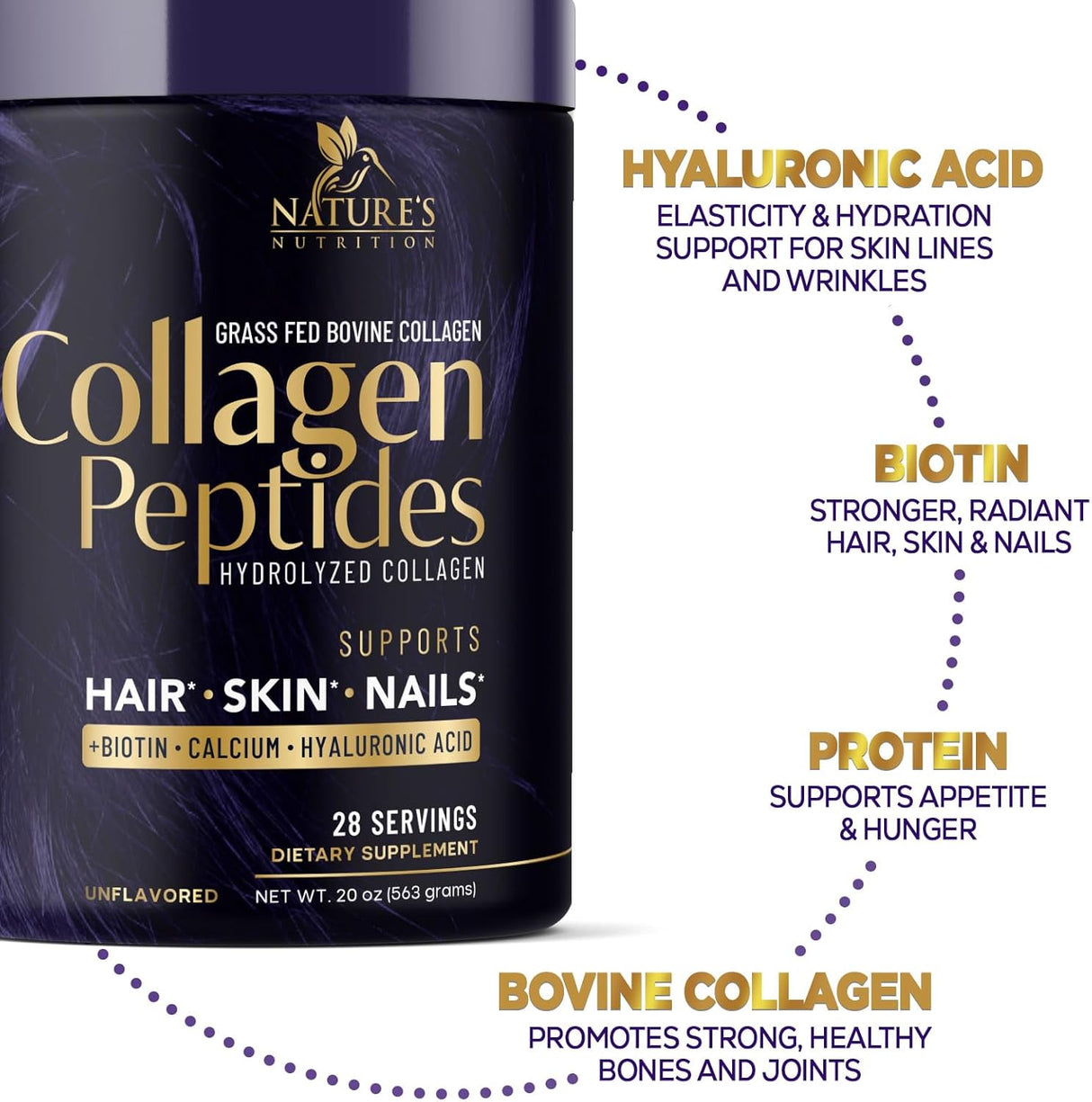 Polvo de péptidos de colágeno con ácido hialurónico