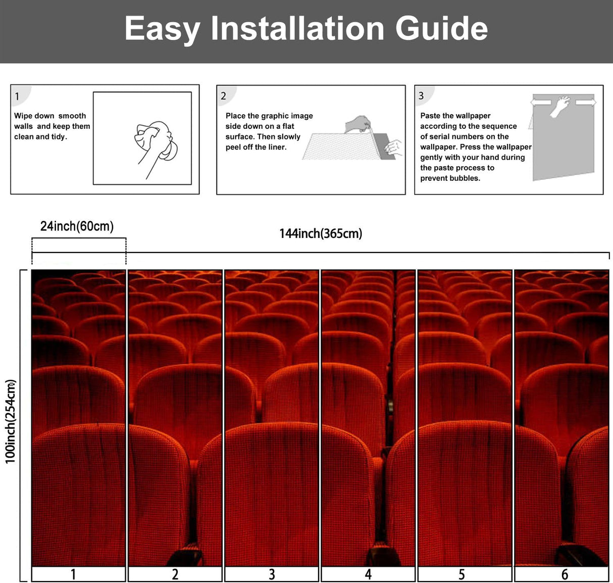 Mural 3D Teatro Autoadhesivo para Pared, 100x144in, Decoración