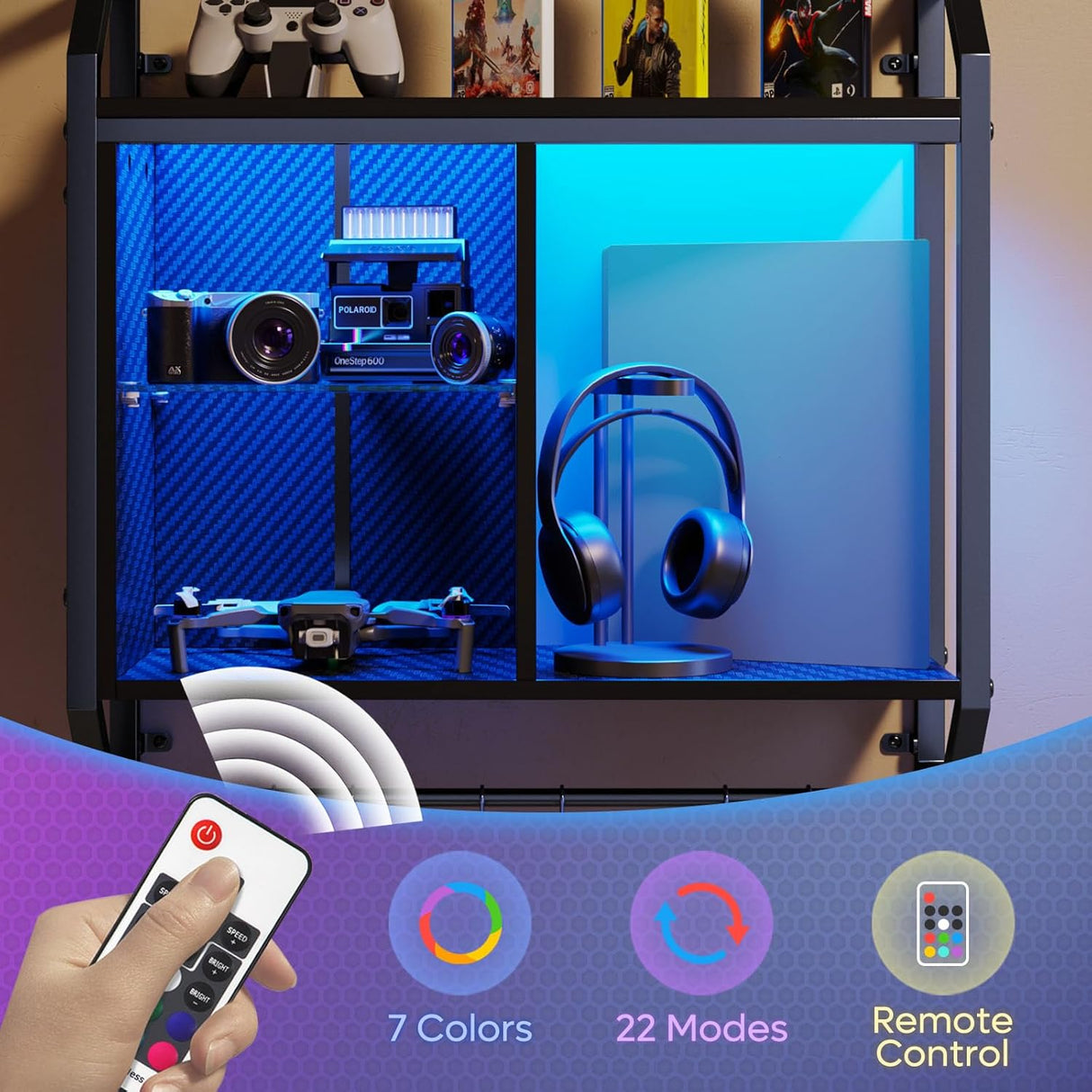 Estantes LED para juegos Bestier, estantes de vidrio ajustables