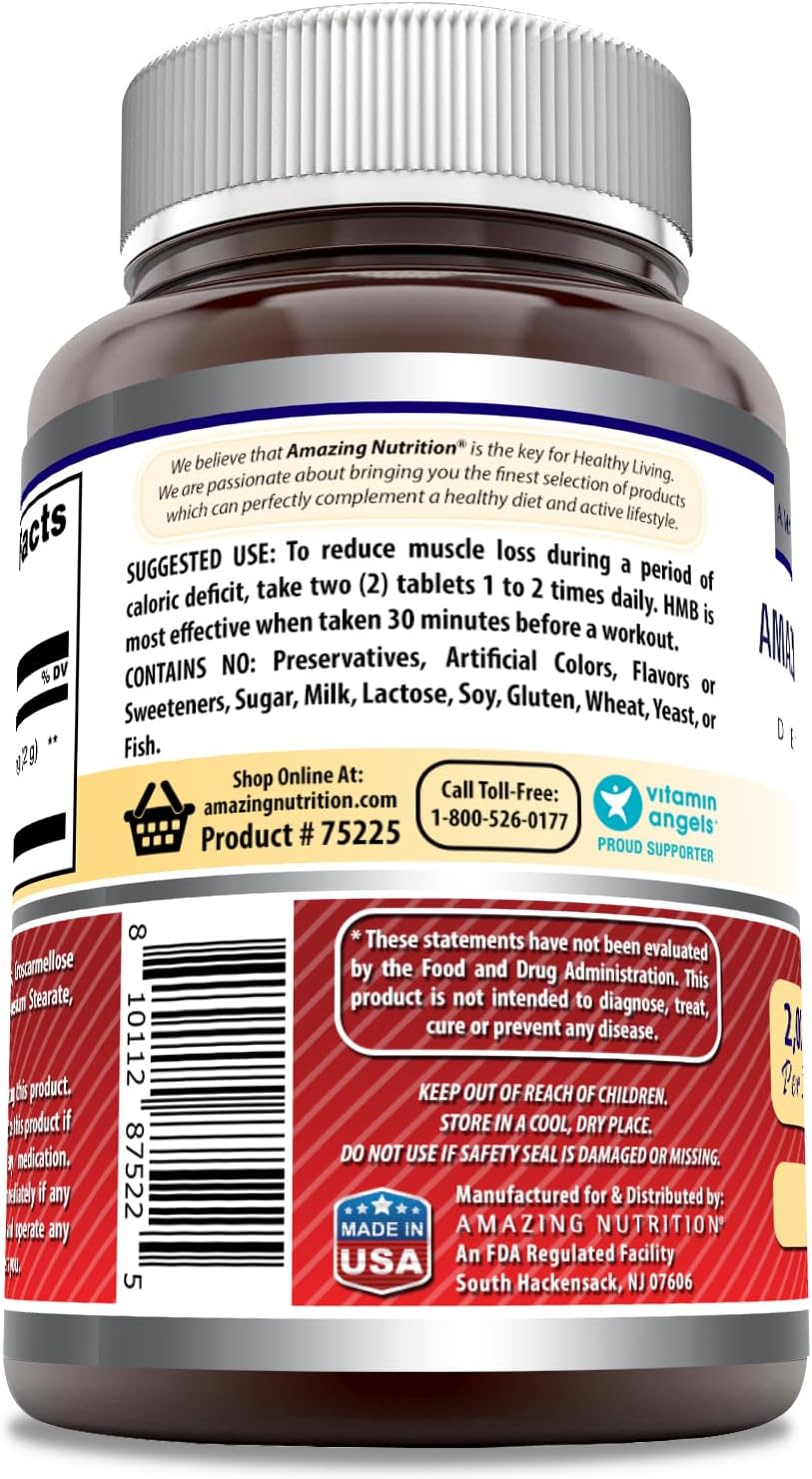 Fórmulas Asombrosas HMB 2000mg Tabletas Suplemento Non-GMO Gluten Free Made en USA 60u