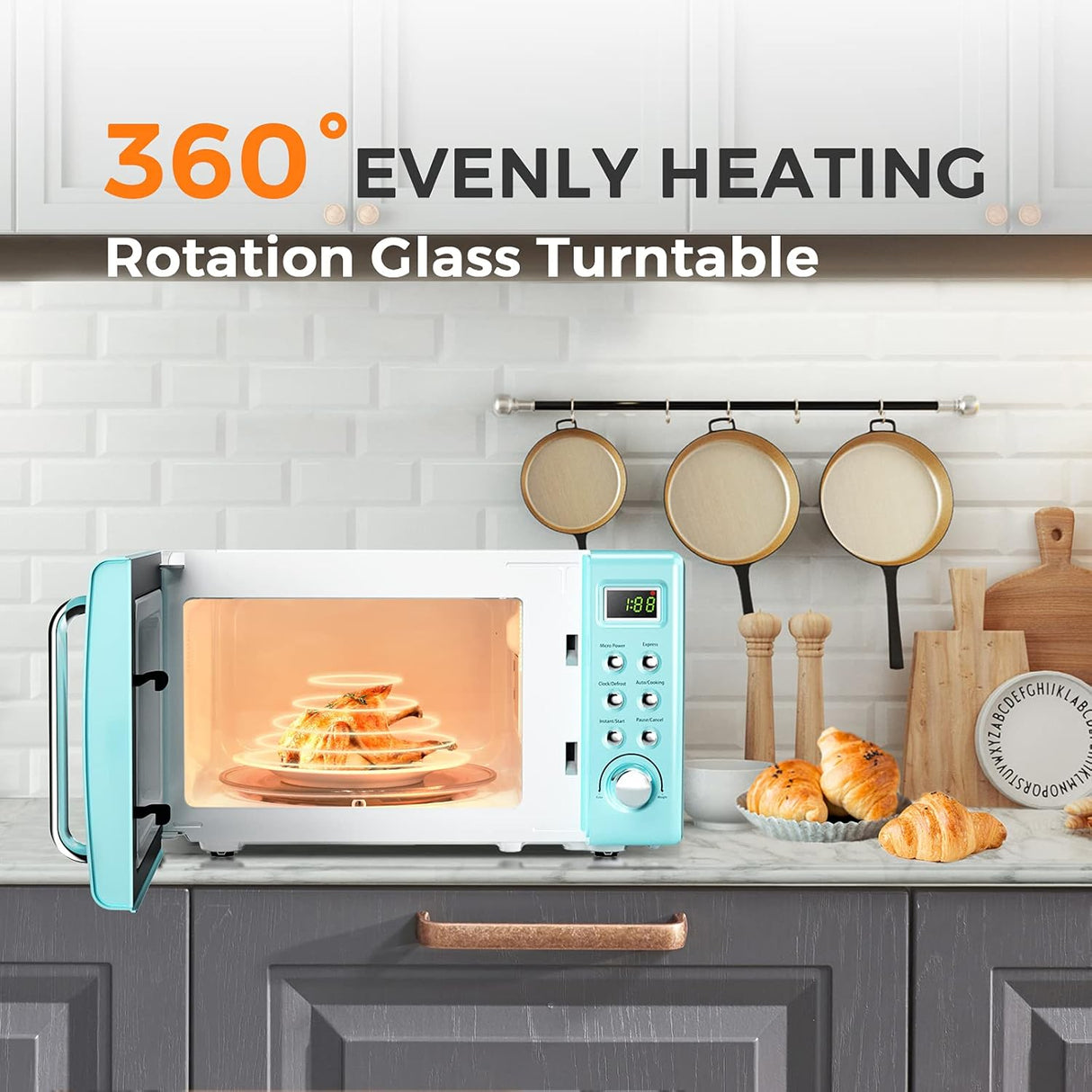 Microondas ARLIME 0.7 Cu.ft 700W, Acero Inox, Retro, Compacto