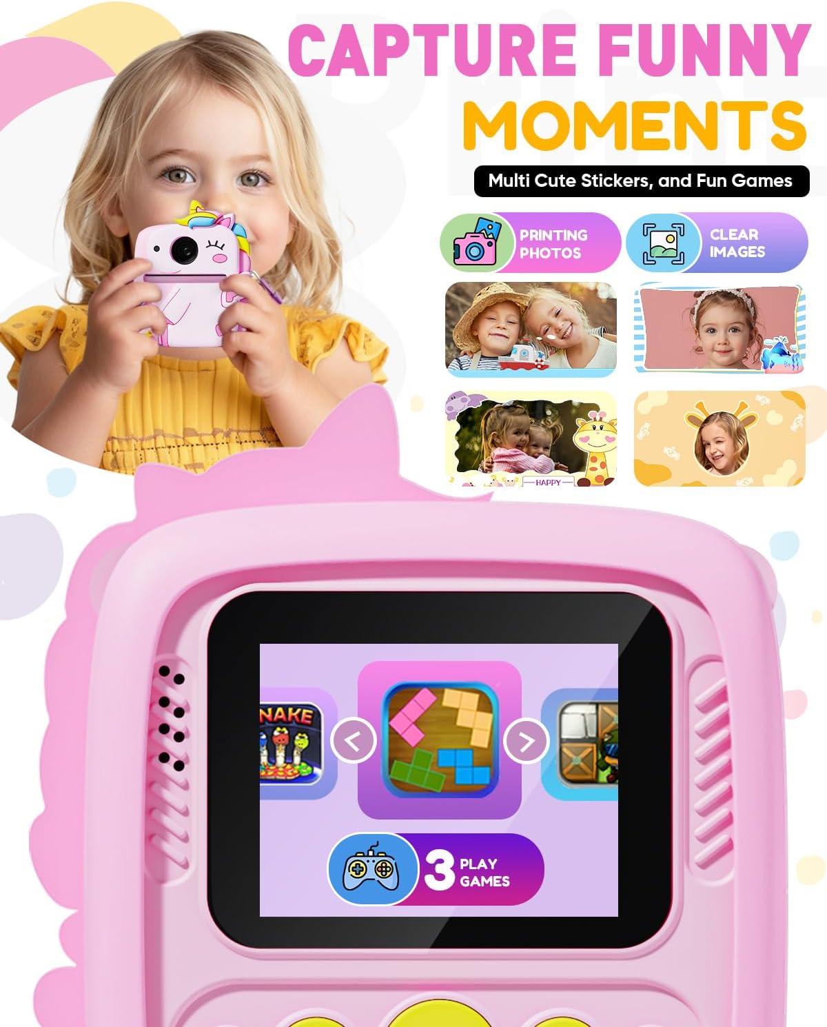 Cámara instantánea para niños, 1080P, con cubierta de silicona