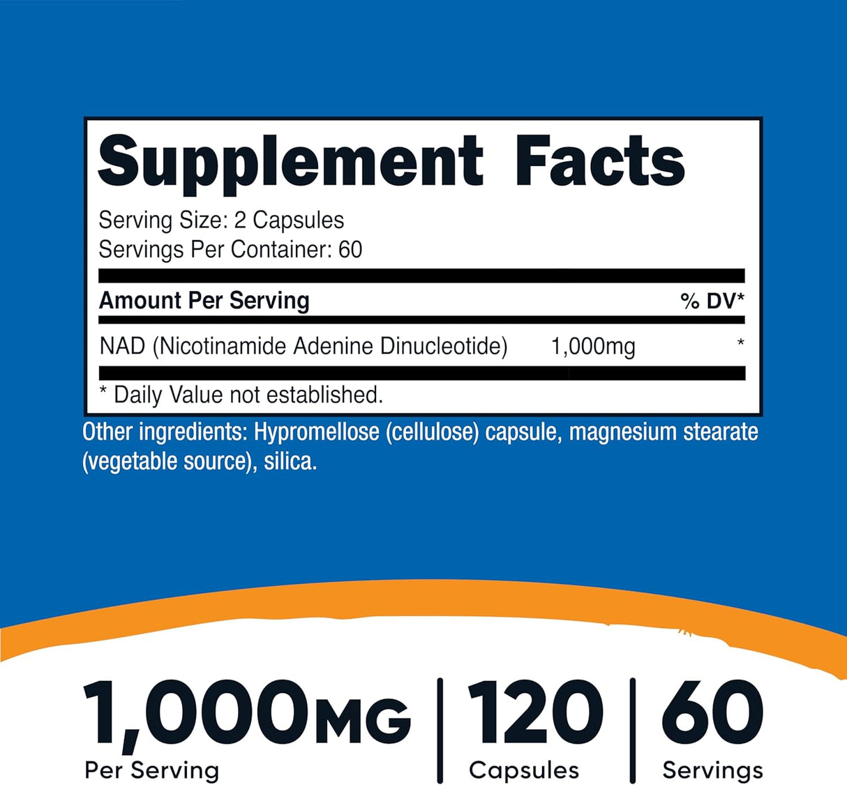Suplemento de NAD+, Nutricost, 1000mg, 120 Cápsulas