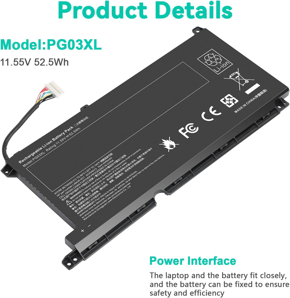 Batería PG03XL 3ICP6/60/72 para HP Pavilion Gaming 15 y 16