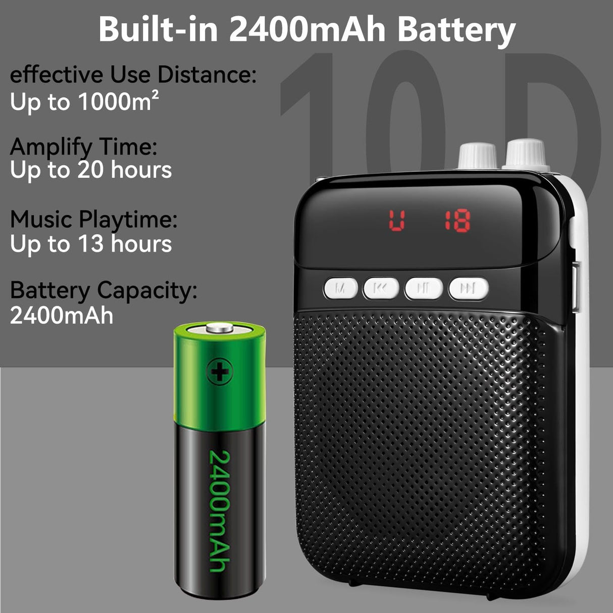 Amplificador de Voz Portátil, 2400mAh, Sistema PA para Profesores