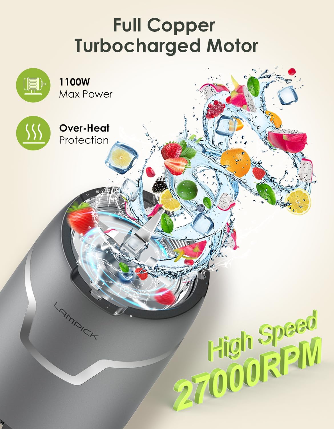 Licuadora Smoothie 1100W, 2 Tazas 27 Oz, 10 Oz Molinillo