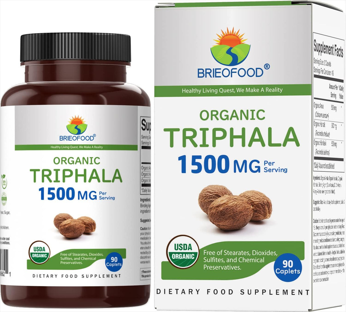 Suplemento Triphala Orgánica 1500mg 45 Porciones Sin Gluten