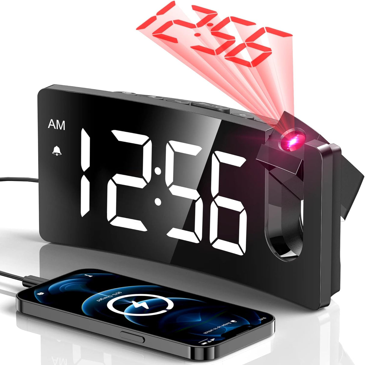 Reloj Despertador Proyector Digital con Cargador USB y Dimmer