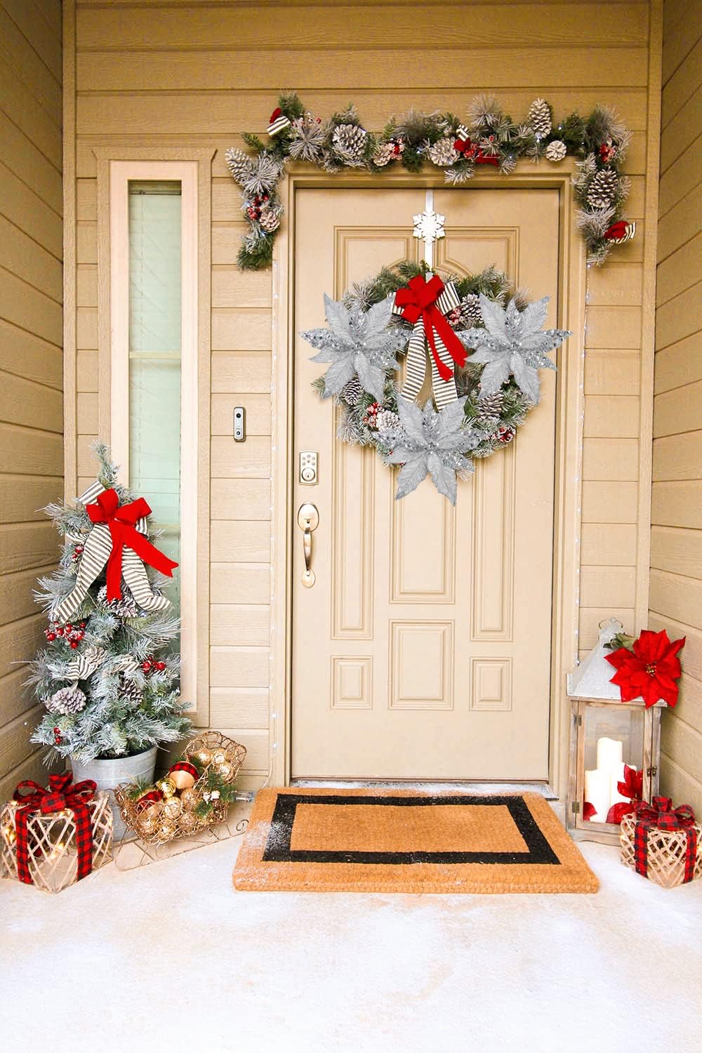 Flores Artificiales Briful 12'' Poinsettia para Decoración Navidad