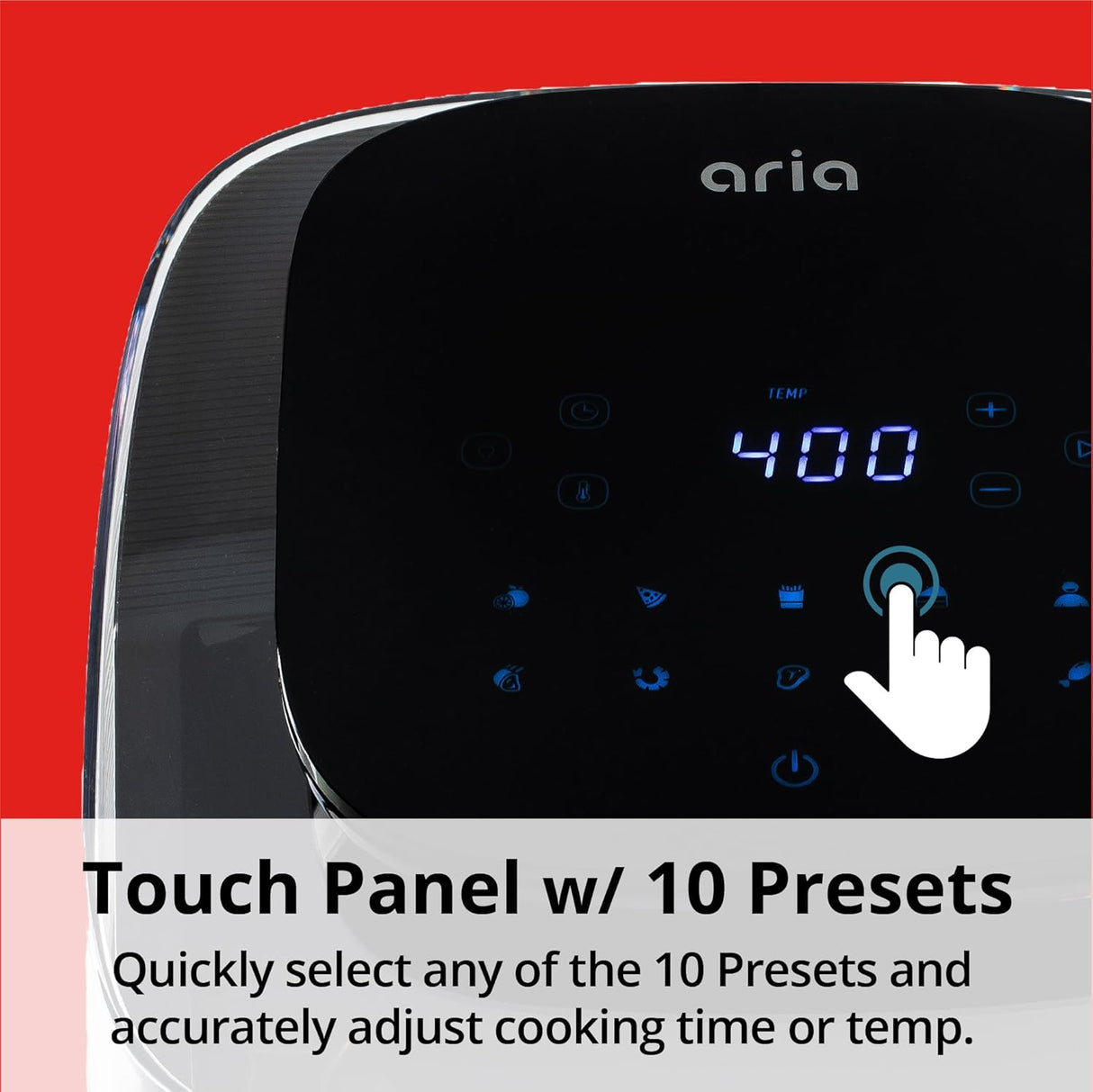 Freidora de aire Aria 6Qt, 10 presets, pantalla táctil, modelo