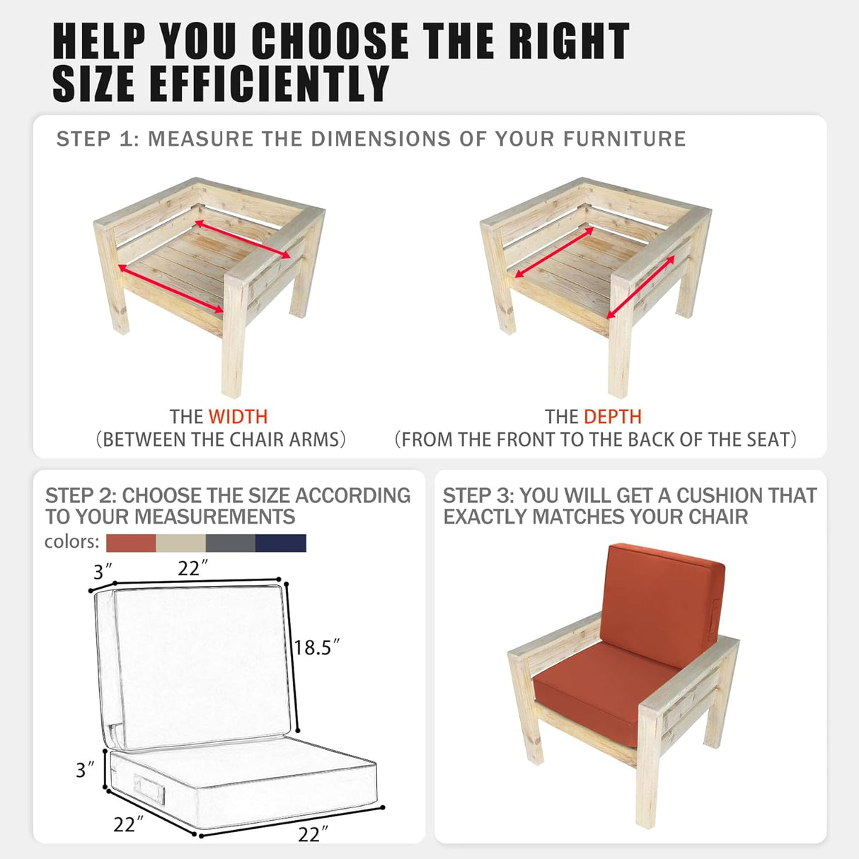 Favoyard Juego de cojines de asiento profundo de 22 x 22 pulgadas, cojines impermeables para sillas de exterior para muebles de patio con funda resistente a la decoloración y extraíble con asa y
