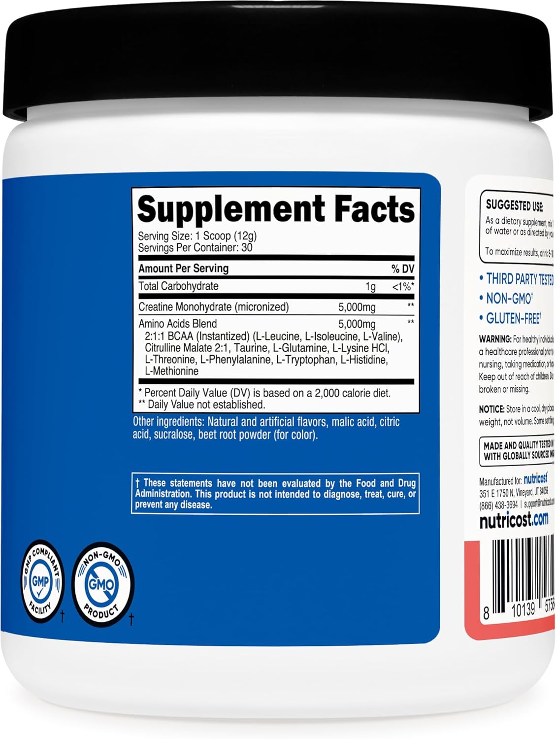 Nutricost Creatina + Amino 30 porciones, 5000mg cada uno