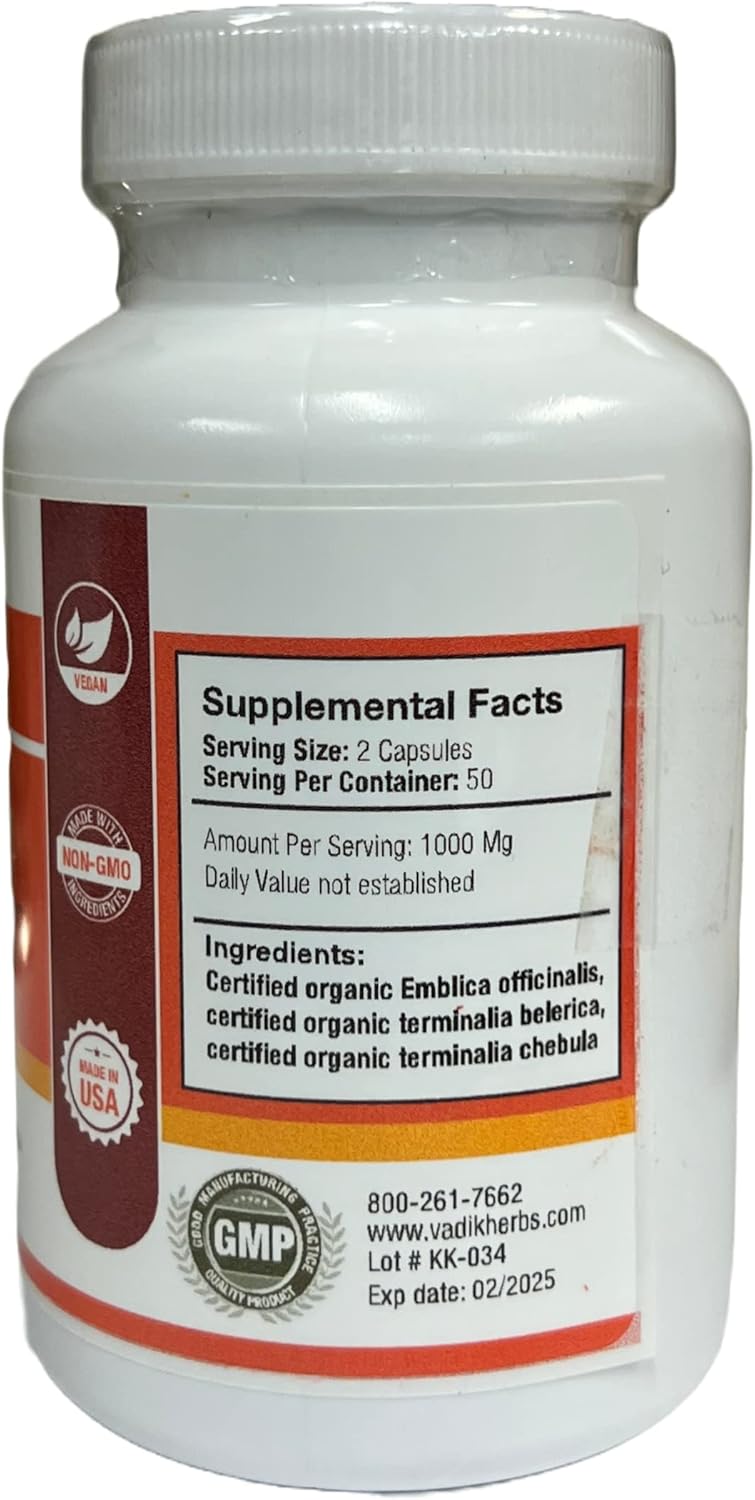 Suplemento Triphala (Trifala) Polvo Orgánico 100 Cápsulas