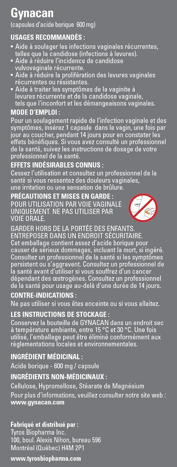Ácido bórico 600 mg-Cápsulas vaginales Alivia las infeccion