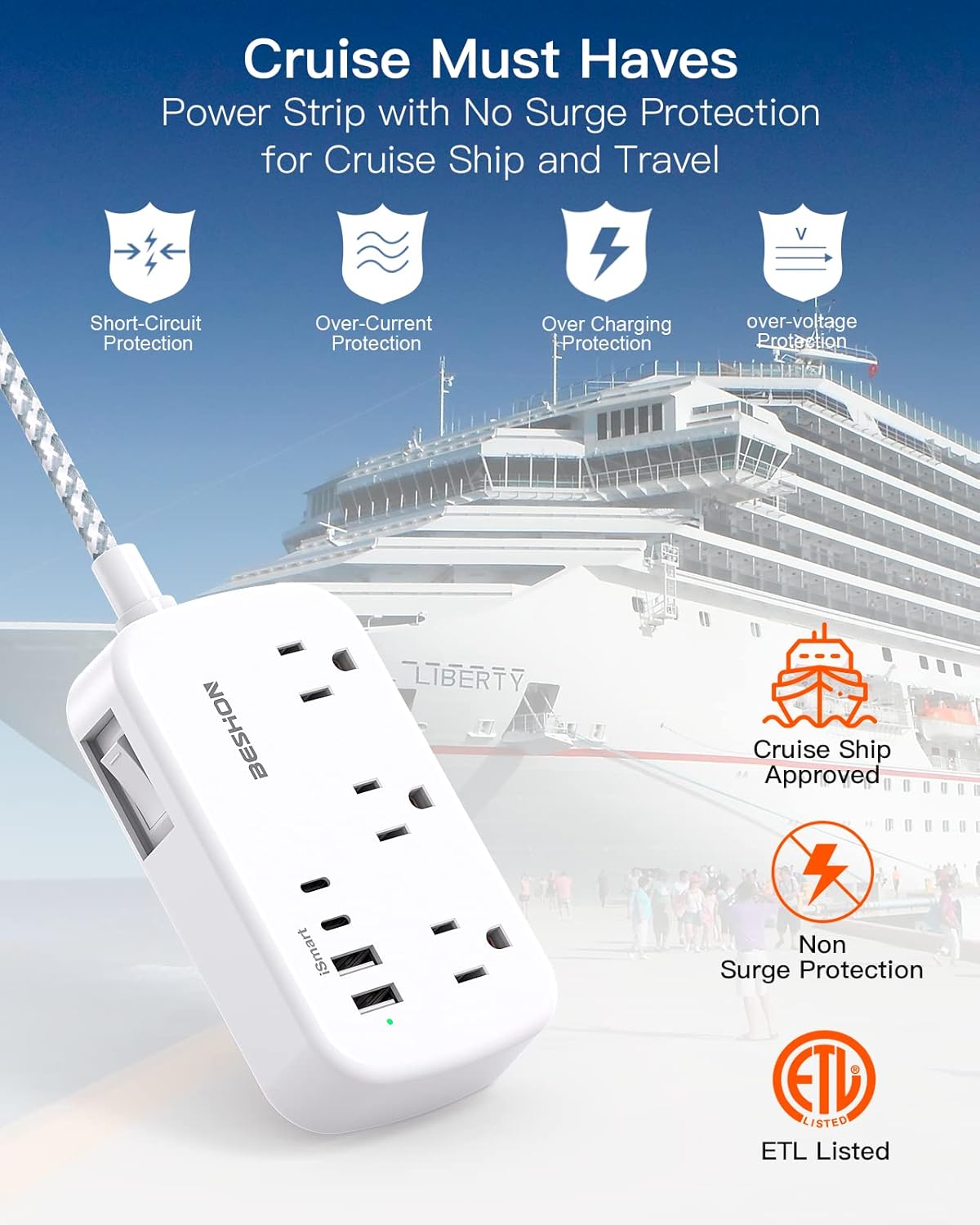 Cable de extensión plano, regleta de alimentación de enchufe