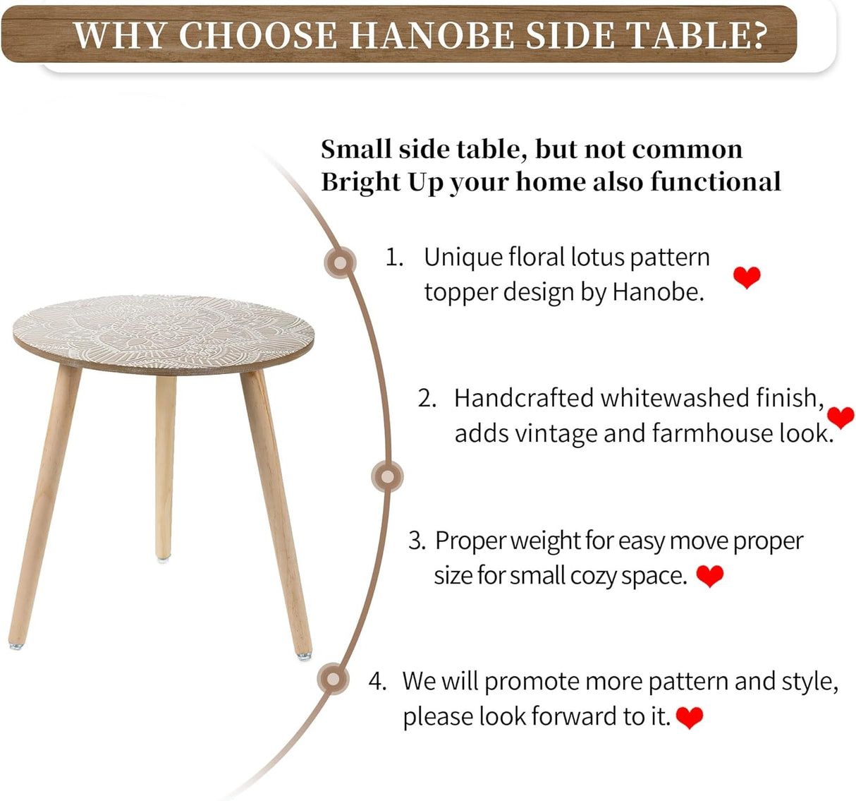 Hanobe Small Round Side Table: Boho End Tables for Living Room