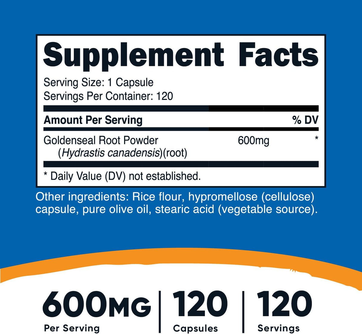 Suplemento Nutricost Goldenseal Root 600 mg, 120 cápsulas
