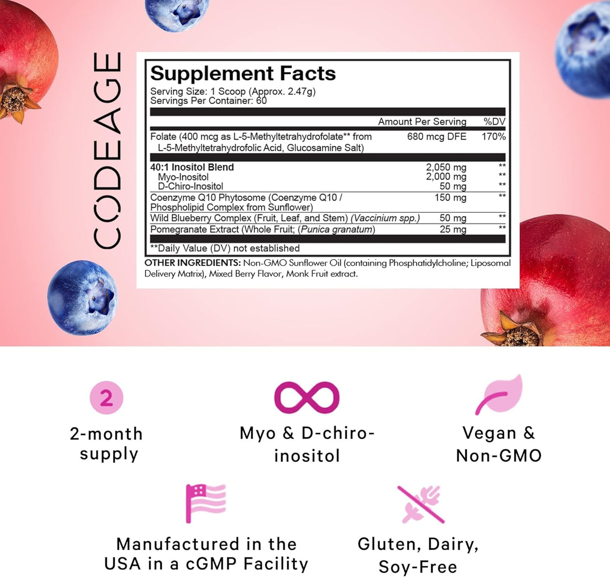 Suplementos en polvo de inositol ovárico liposomal sin OMG