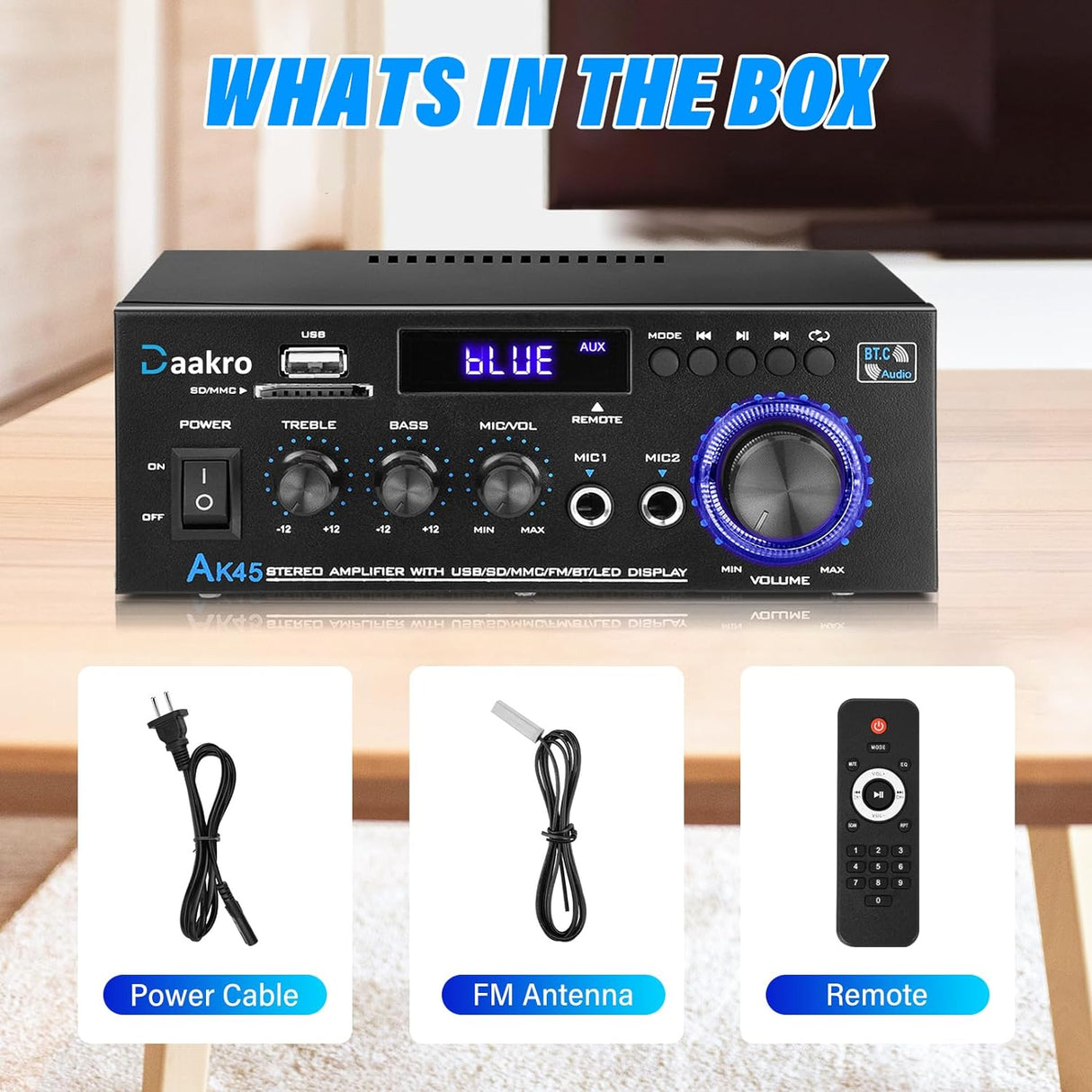 Amplificador de Audio Estéreo 300W, Bluetooth 5.0, AK45