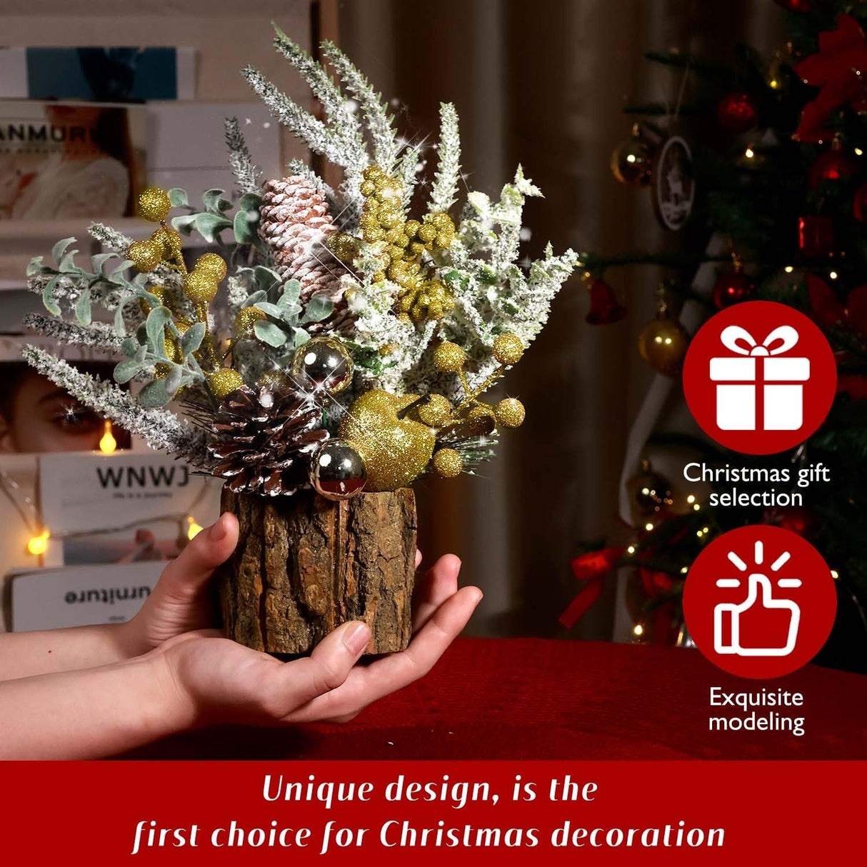 Árbol de Navidad Miniatura Artificial - Decoraciones Festivas - Tree Stump-Golden