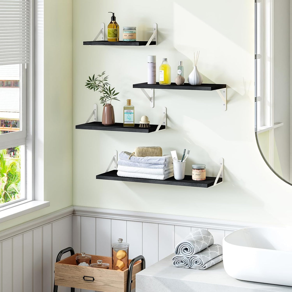 Estanterías flotantes YGEOMER, madera, set de 4 tamaños diferentes