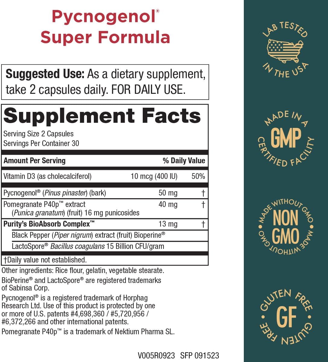 Super Fórmula Pycnogenol Activado con Granada P40p - 60 Cápsulas