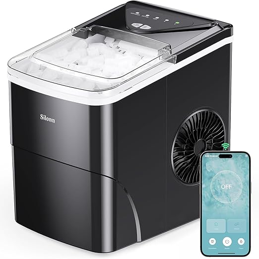 Máquina de Hielo Silonn, Compacta, Wi-Fi, 9 Cubos en 6 Min.