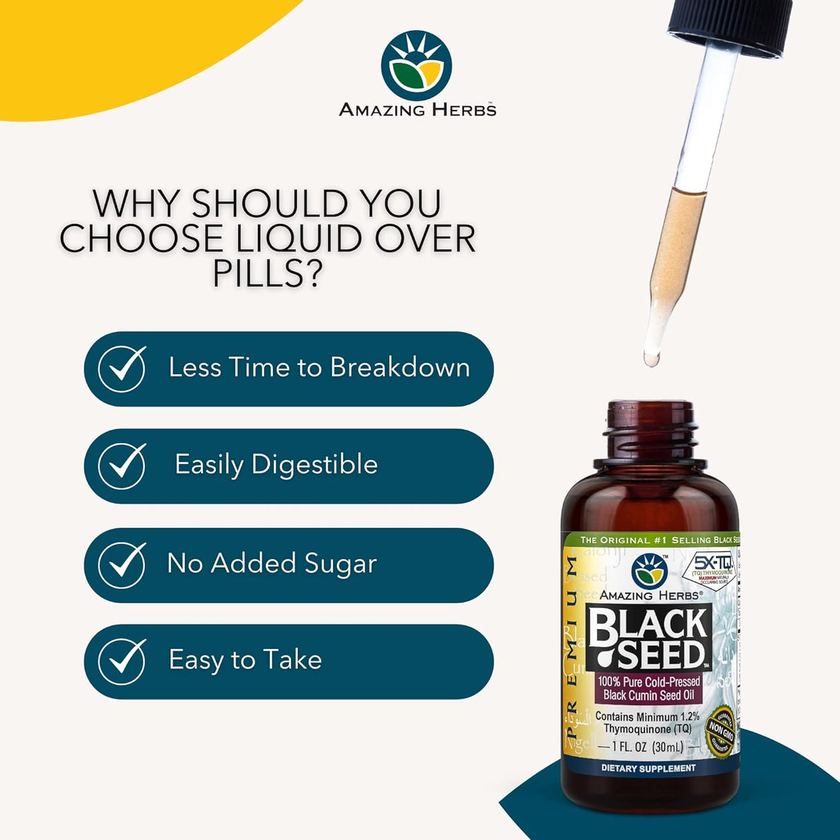 Aceite de Semilla Negra Amazing Herbs - Salud Digestiva 1 Fl Oz