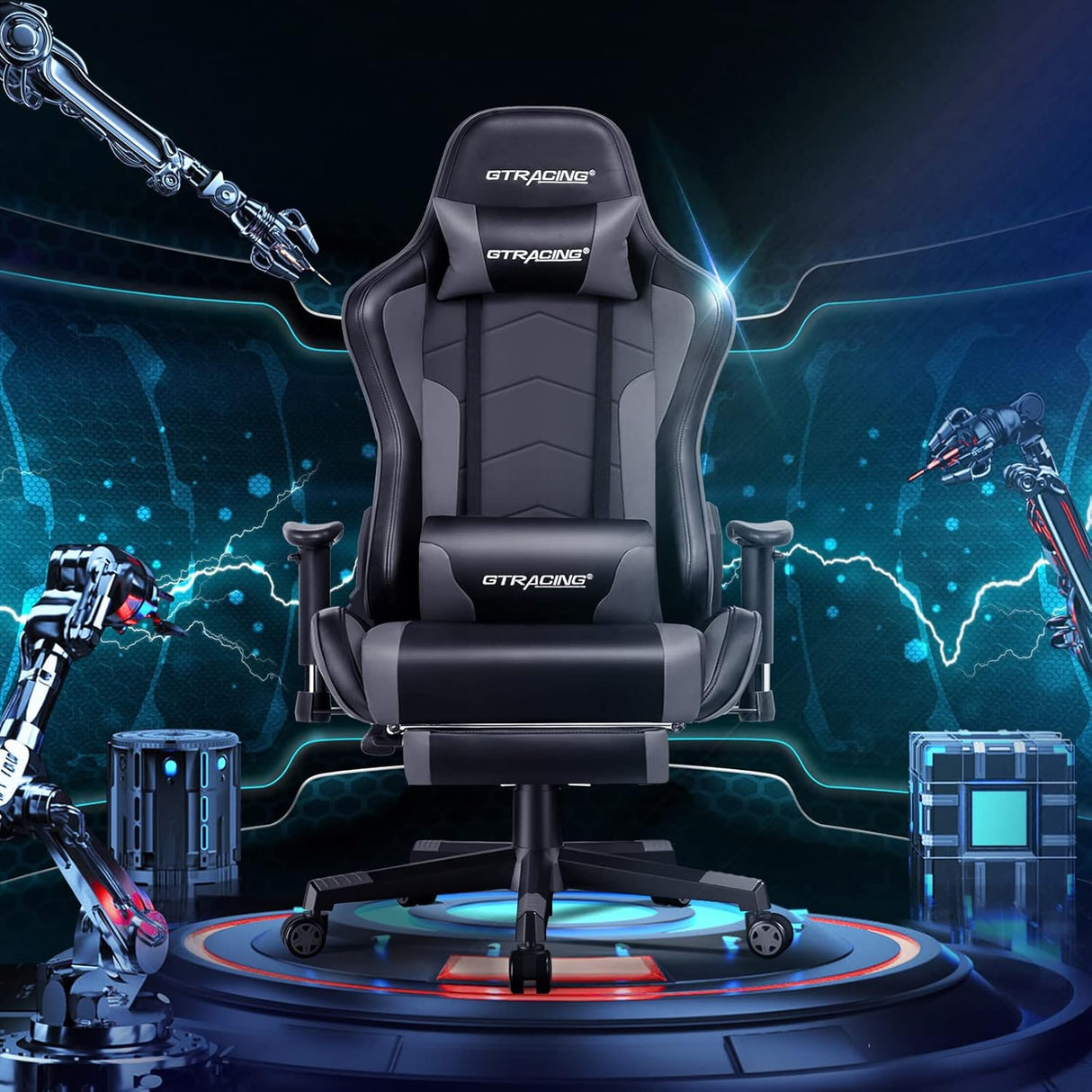 Silla para videojuegos con reposapiés y altavoces Bluetooth