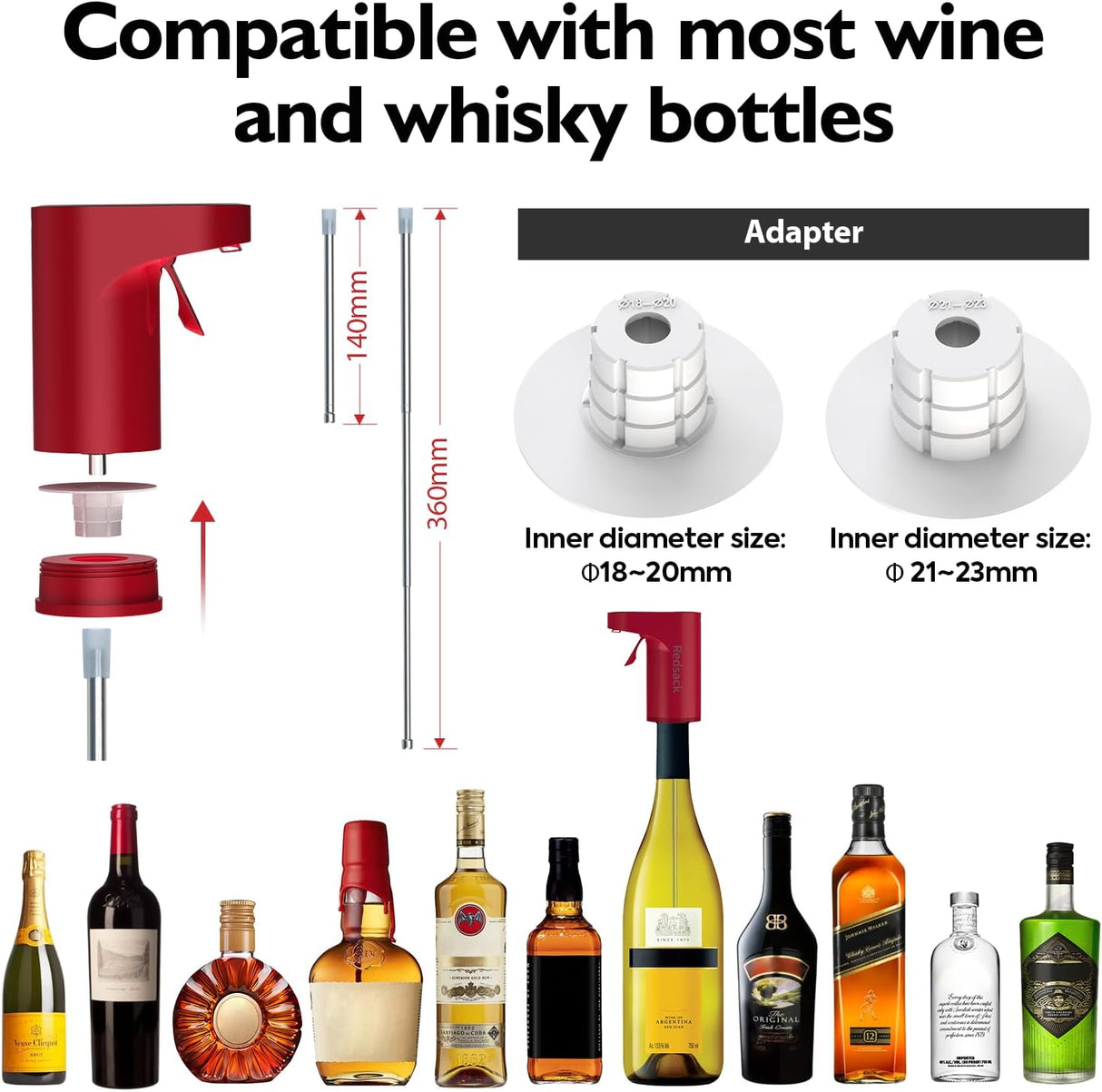 Decantador Eléctrico de Vino Aerador Dispensador Ajustable