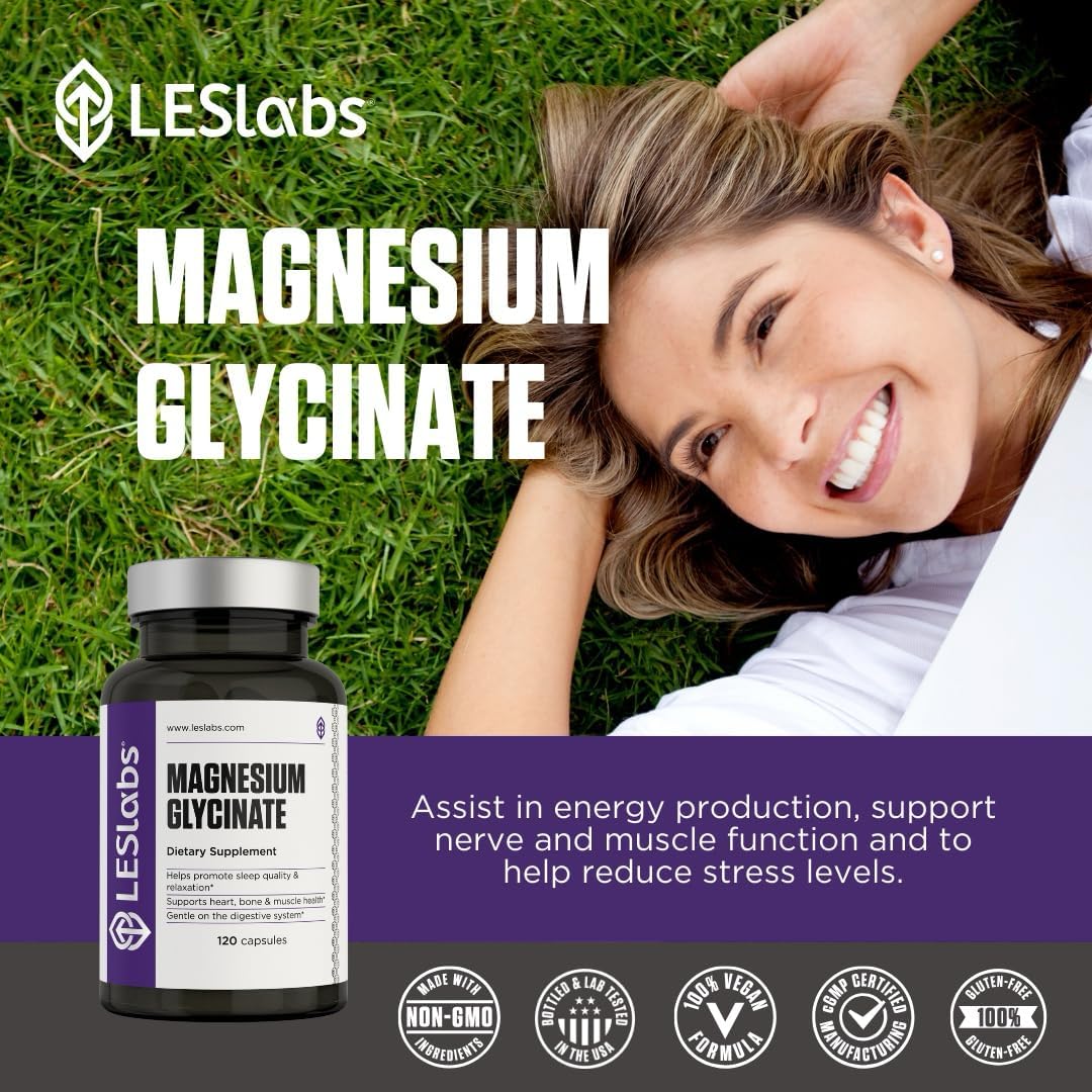 LES Labs Magnesio Glicinato – Sueño, Corazón, Estrés, 120 cápsulas