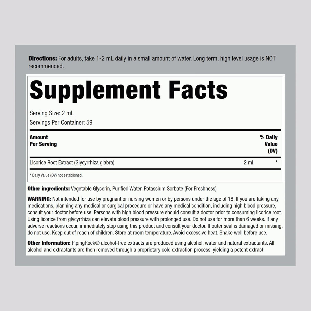 Extracto de Regaliz Piping Rock | Alcohol Libre, No GMO, 4 Oz