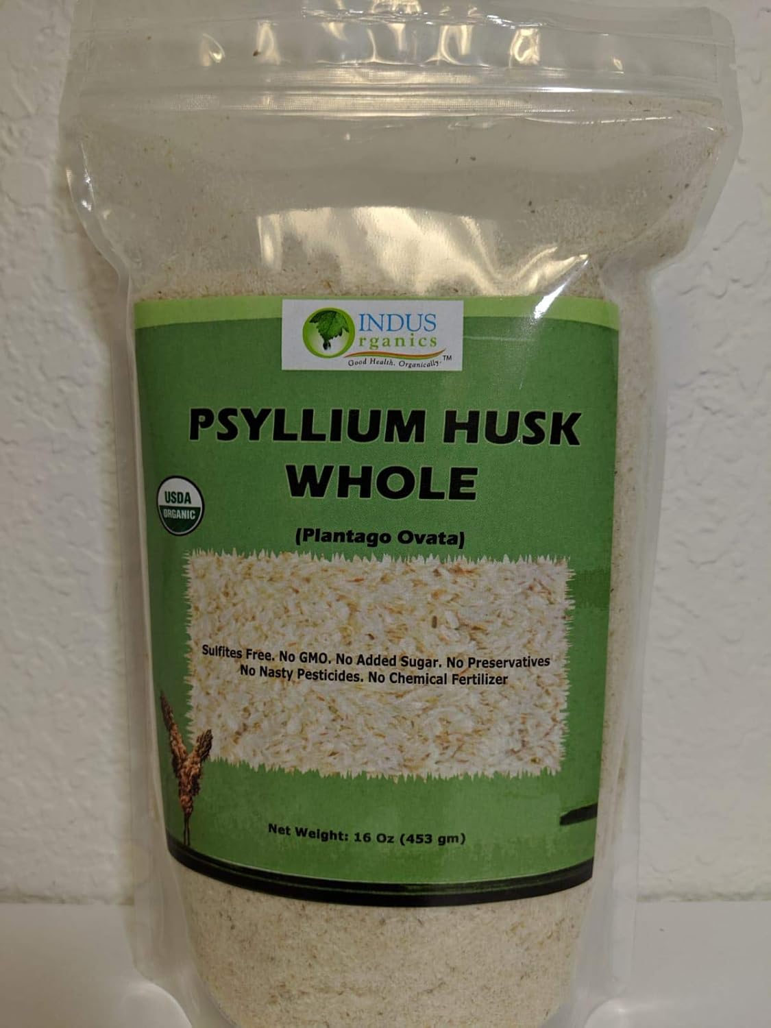 Psyllium Husk Indus Organics, Alta Pureza, 1 Lb, LOTE #2023065750