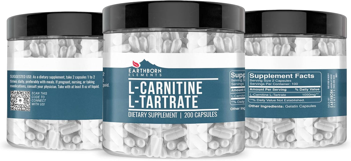 L-Carnitina Tartrato Earthborn Elements, 200 Cápsulas, Sin Aditivos