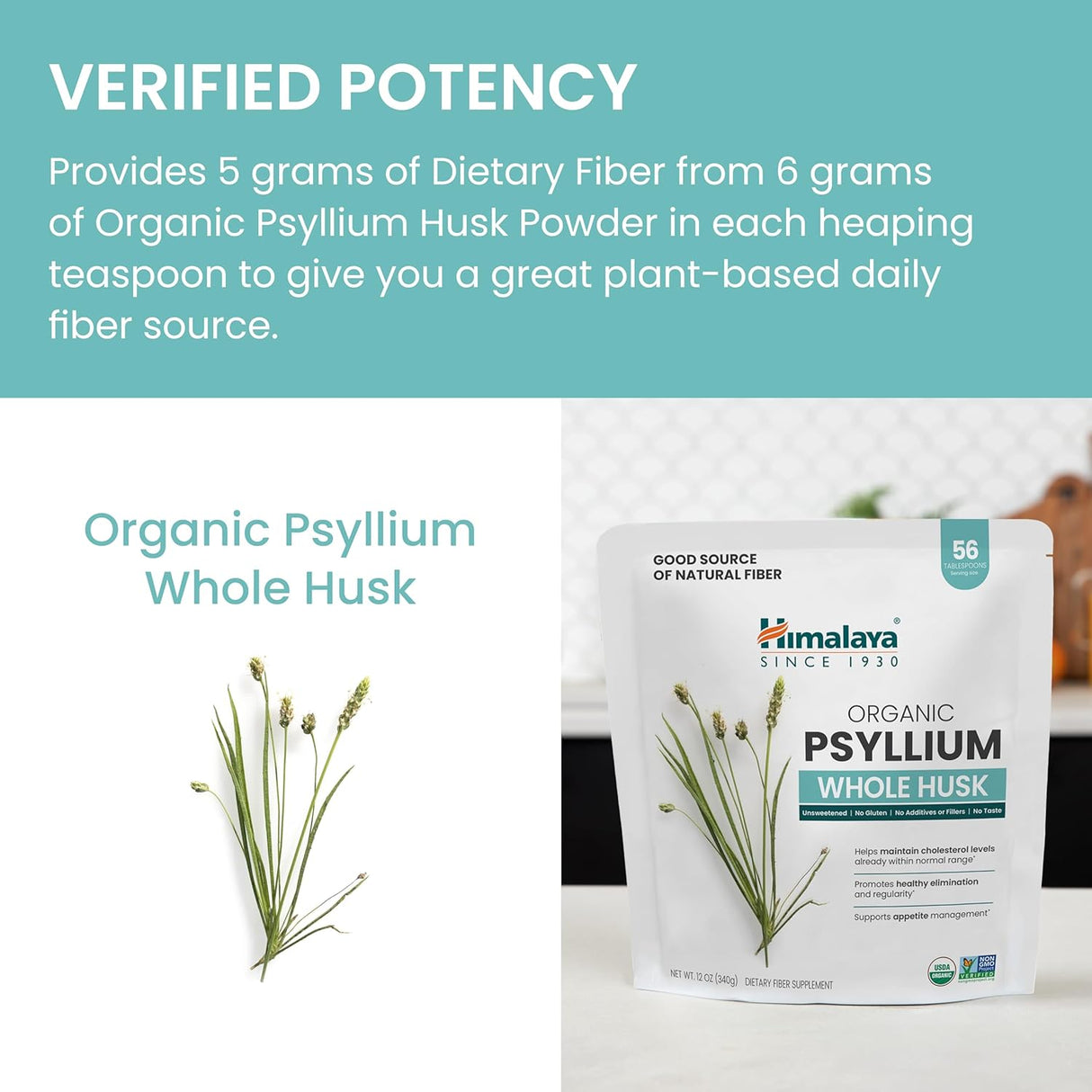 Psyllium Husk Orgánico Himalaya, Suplemento de Fibra, 12 Oz