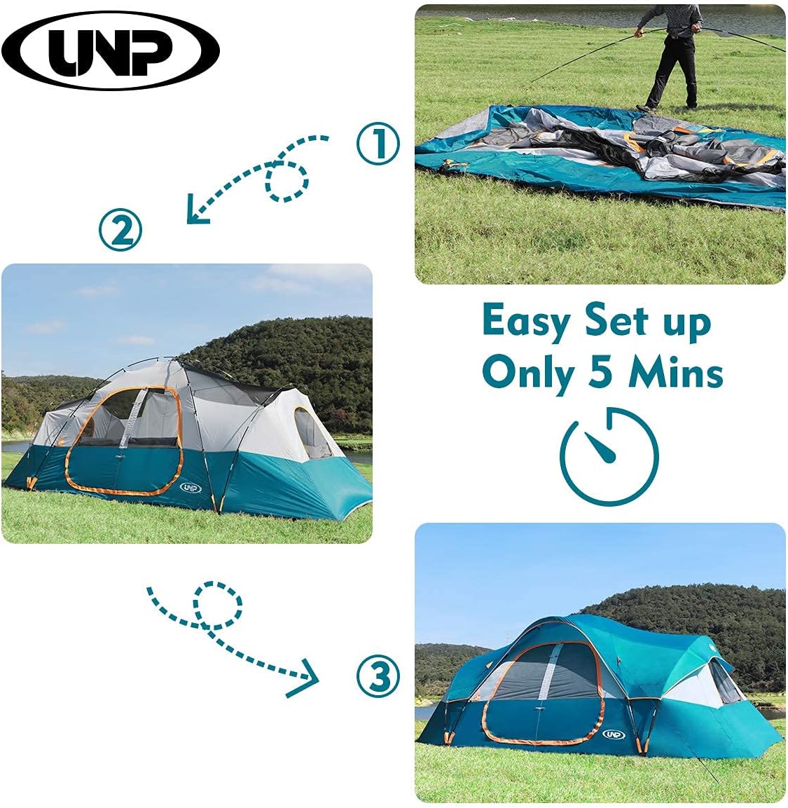 Tienda UNP Carpa Familiar 10 Personas, Doble Capa, Impermeable