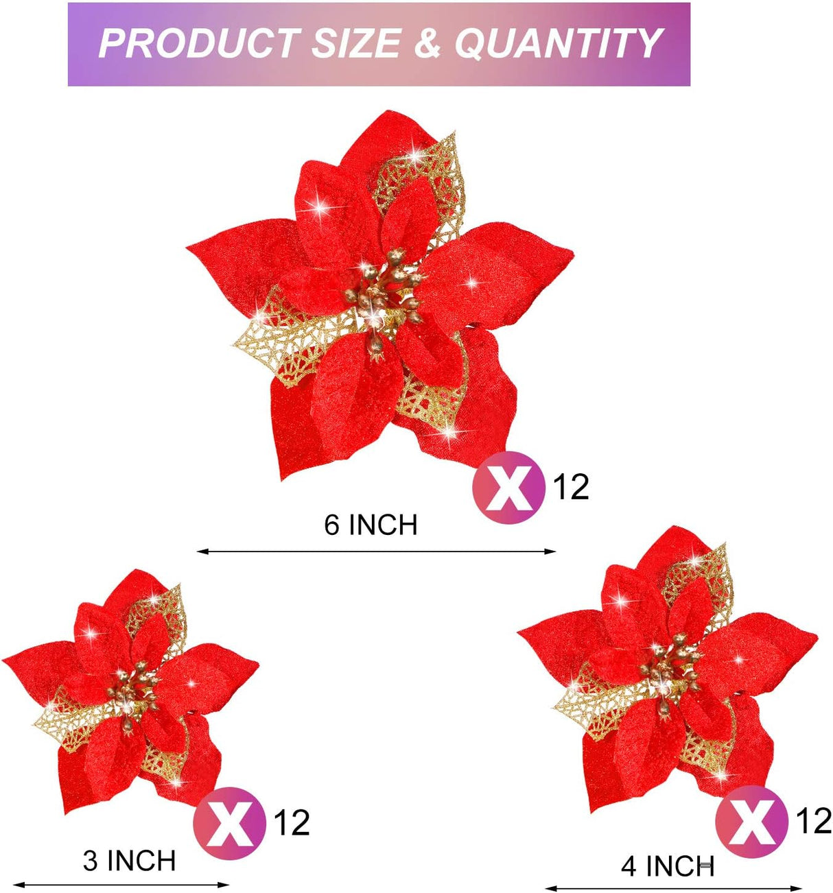 Flores Artificiales de Poinsettia, WILLBOND, 36 Piezas, Decoración