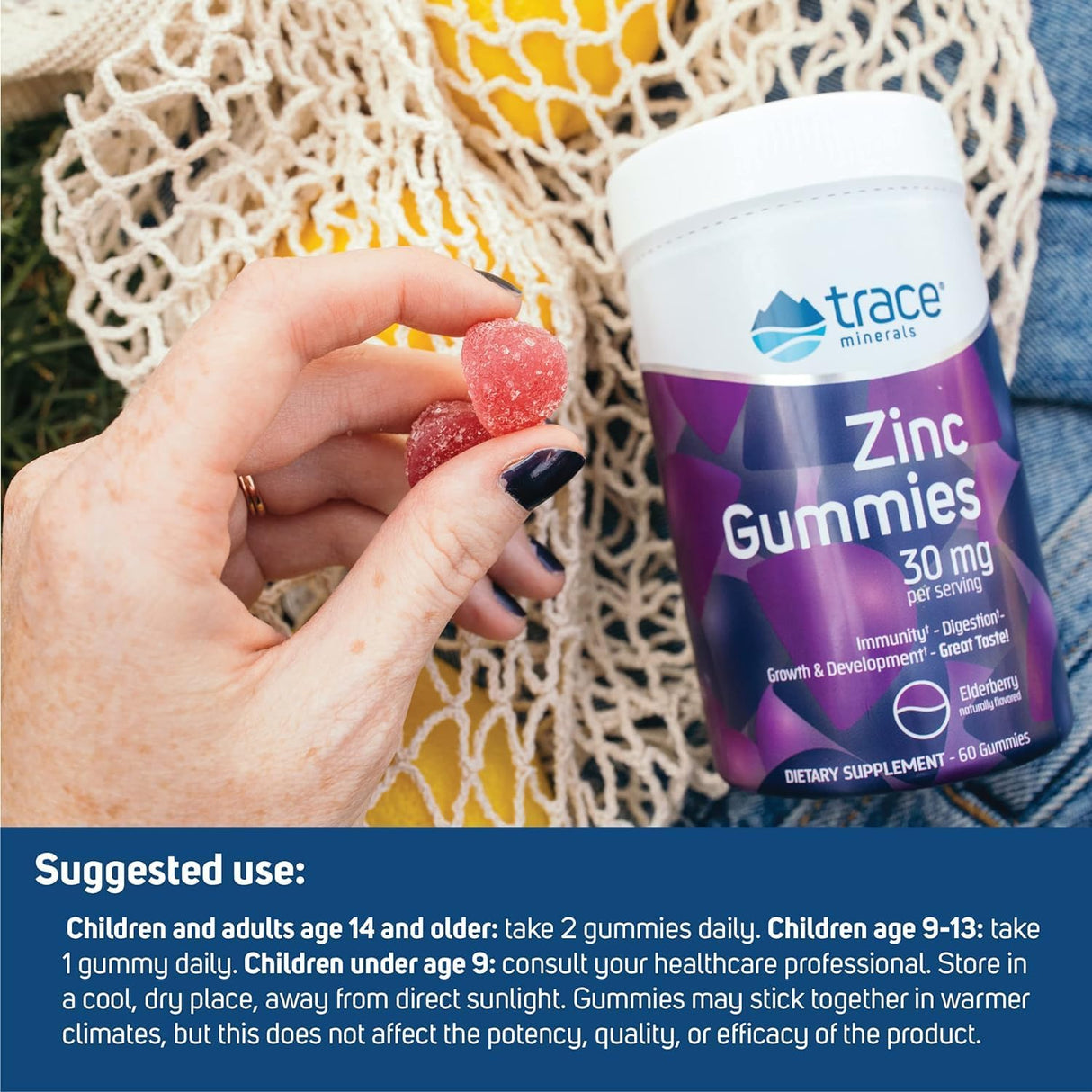 Trace Minerals Zinc Gummies - Suplemento con Elderberry, 60 Gummies
