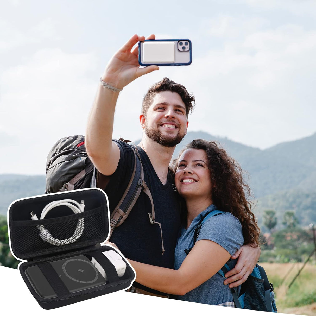 Elonbo Estuche rígido de viaje para Anker 622/633 / 521 batería magnética (MagGo), cargador portátil inalámbrico plegable magnético de almacenamiento de banco de energía, bolsillo de malla adicional para cable de carga, color negro