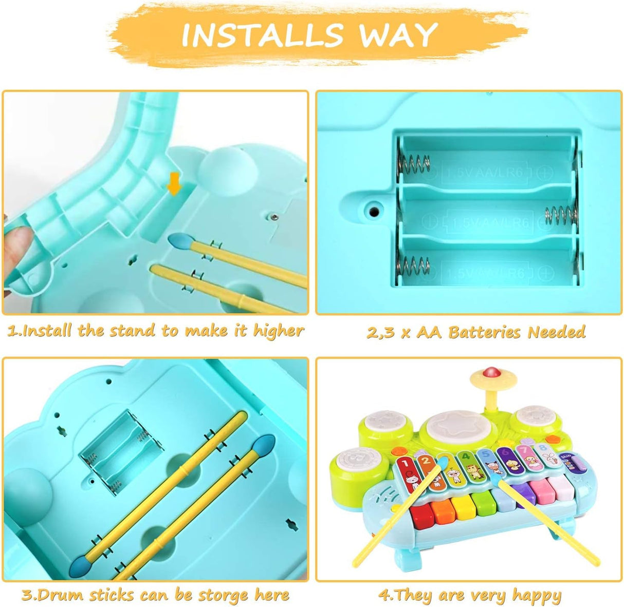 Piano 3 en 1 para Bebés - Juguete Musical - Aprendizaje 1-3 Años