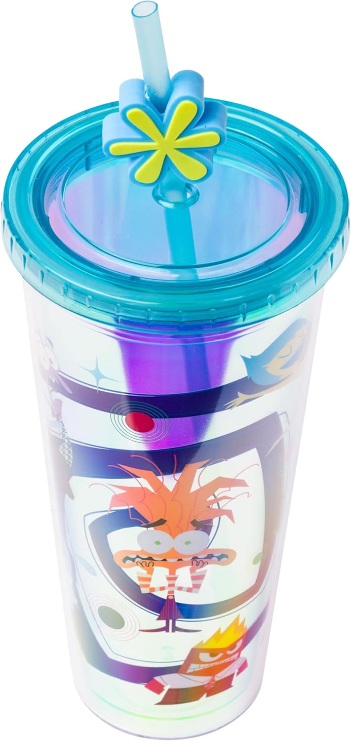Vaso Frío Pixar Inside Out 2 con Tapa y Popote 24 oz