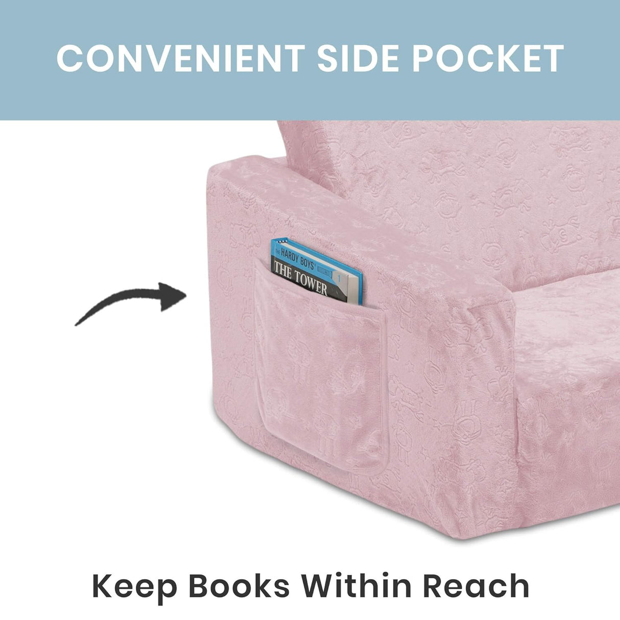 Silla convertible extra ancha a tumbona para niños, Rosa