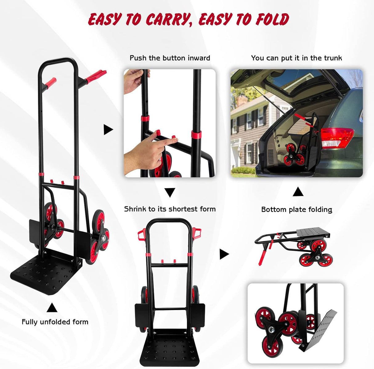 Carretilla de Escalera, Capacidad 330 Lb, Ruedas de Goma, Modelo 6R
