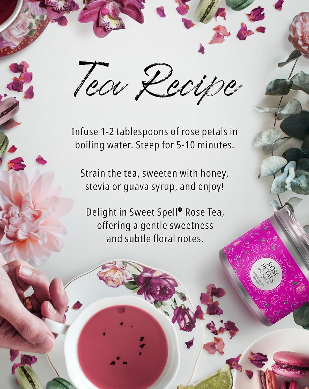 Flores comestibles Sweet Spell, pétalos de rosa secados, 14g